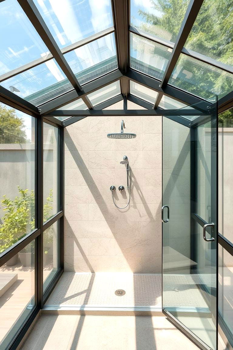 Enclosed Outdoor Bathroom with Glass Roof - 24 Outdoor Bathroom Ideas