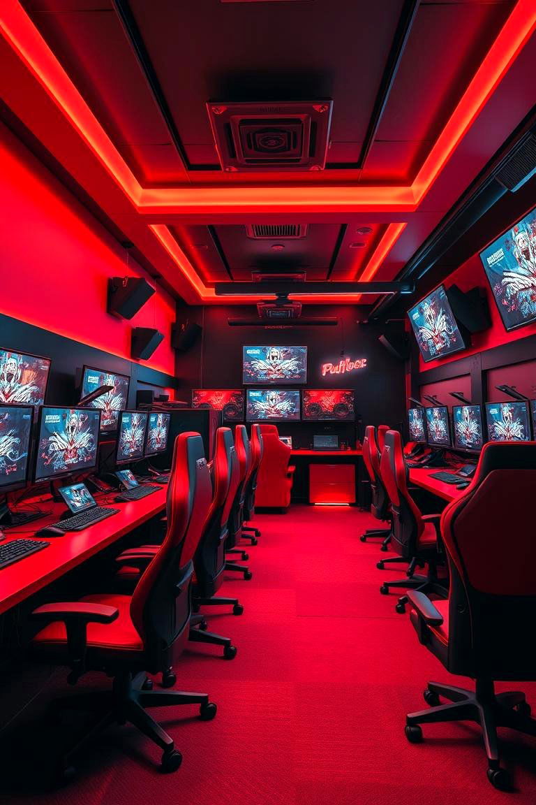Energetic Competitive Gaming Den - 24 Red and Black Gaming Setup Ideas