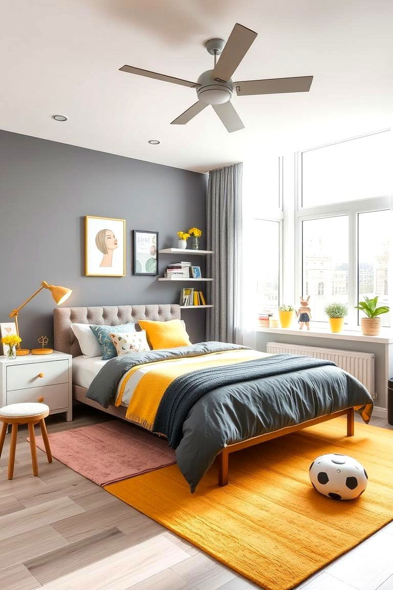 Energetic Flair Yellow and Gray - 24 Bedroom Painting Ideas With Two Colors