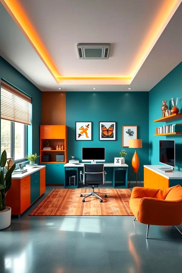 Energetic Home Office Design - 24 Teal and Orange Color Scheme for Your Rooms