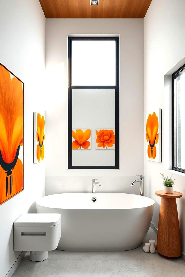 Energetic Orange Artwork - 24 Orange Bathroom Ideas