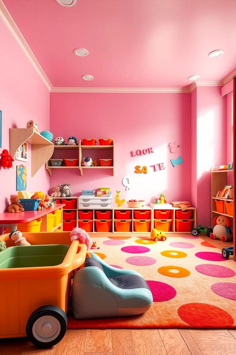 Energetic Pink and Orange Playroom - 24 Pink Room Ideas