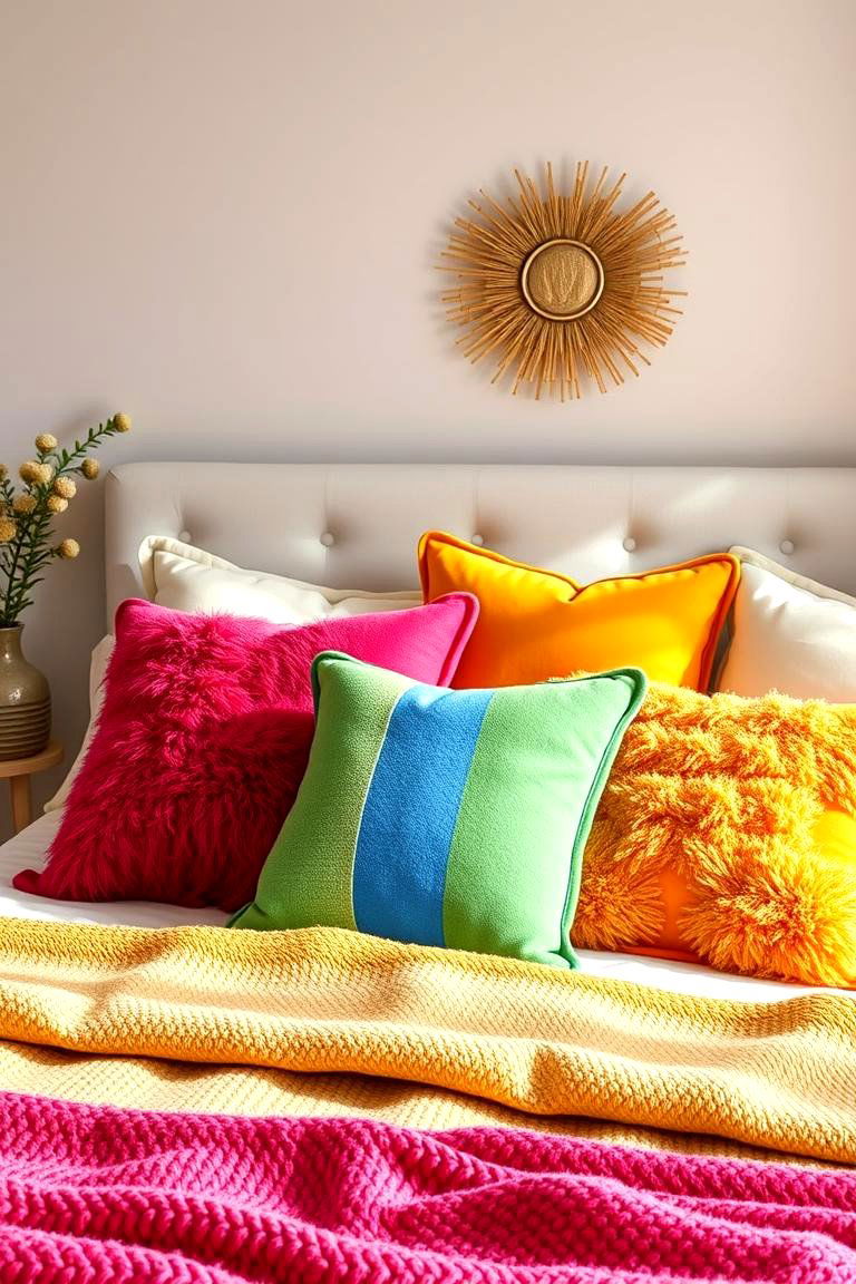 Energetic Rainbow Pillows - 24 Rainbow Bedroom Ideas