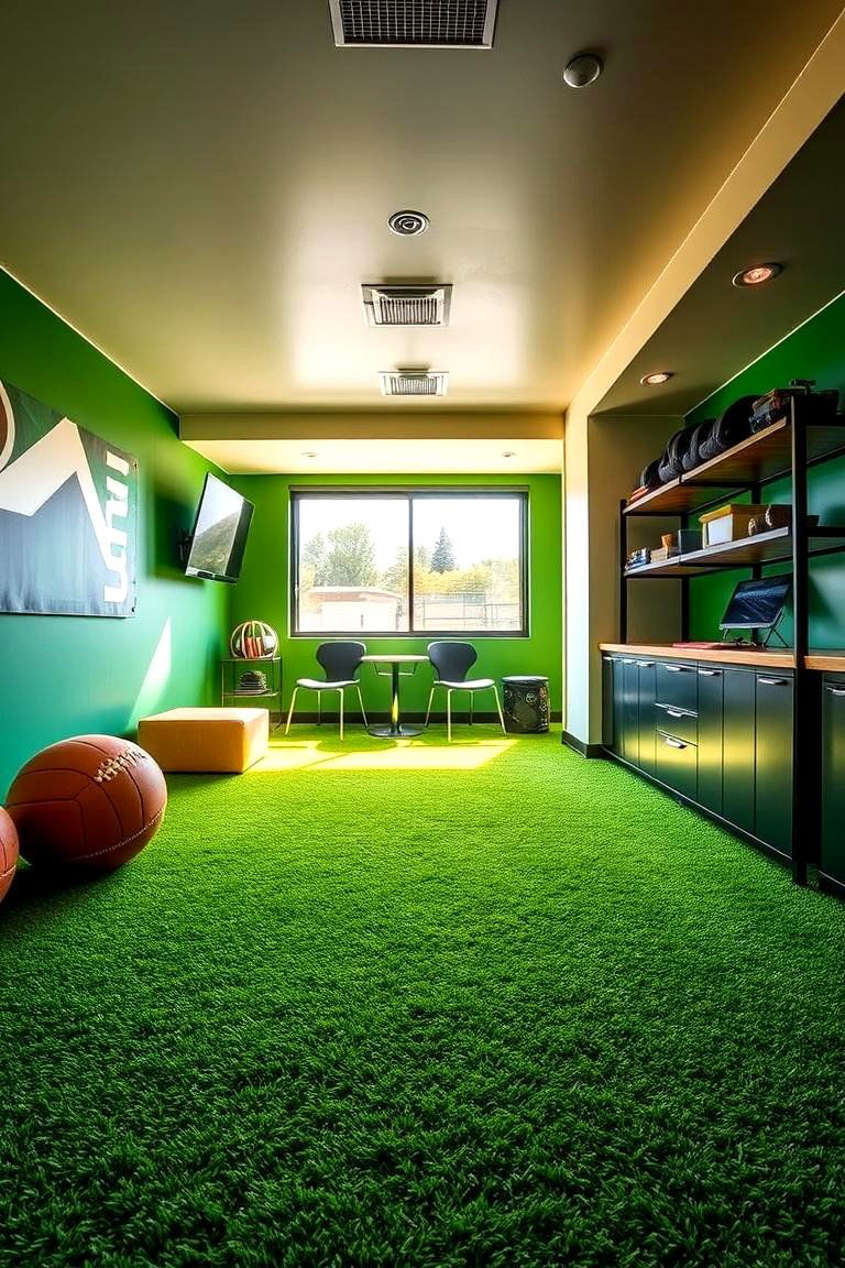Energetic Sports Turf - 24 Man Cave Flooring Ideas