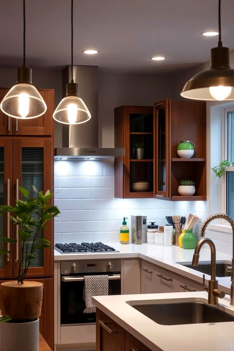 Energy Efficient Lighting with Earthy Hues - 24 Green and Brown Kitchen Ideas