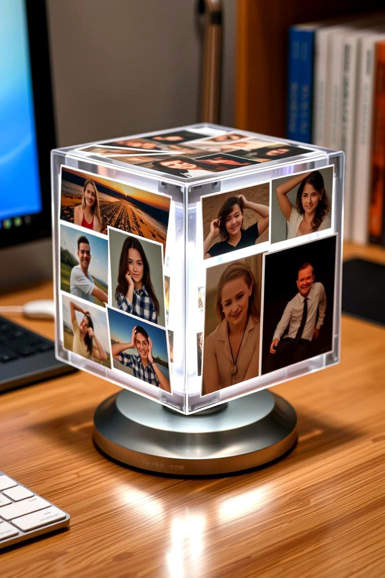 Engaging Rotating Photo Cube - 24 Photo Display Ideas