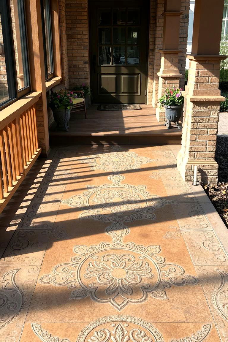 Engraved Concrete Artistry - 24 Concrete Porch Ideas