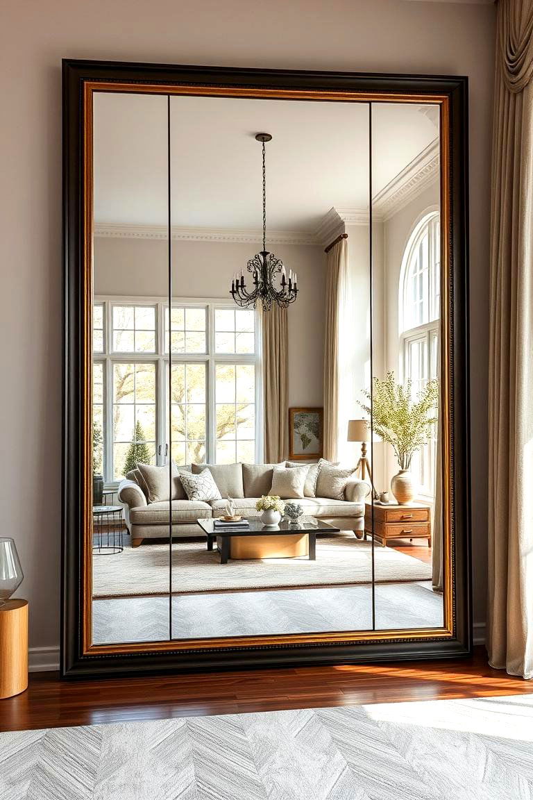 Enhance Spaciousness with Mirrored Walls - 24 Large Living Room Ideas