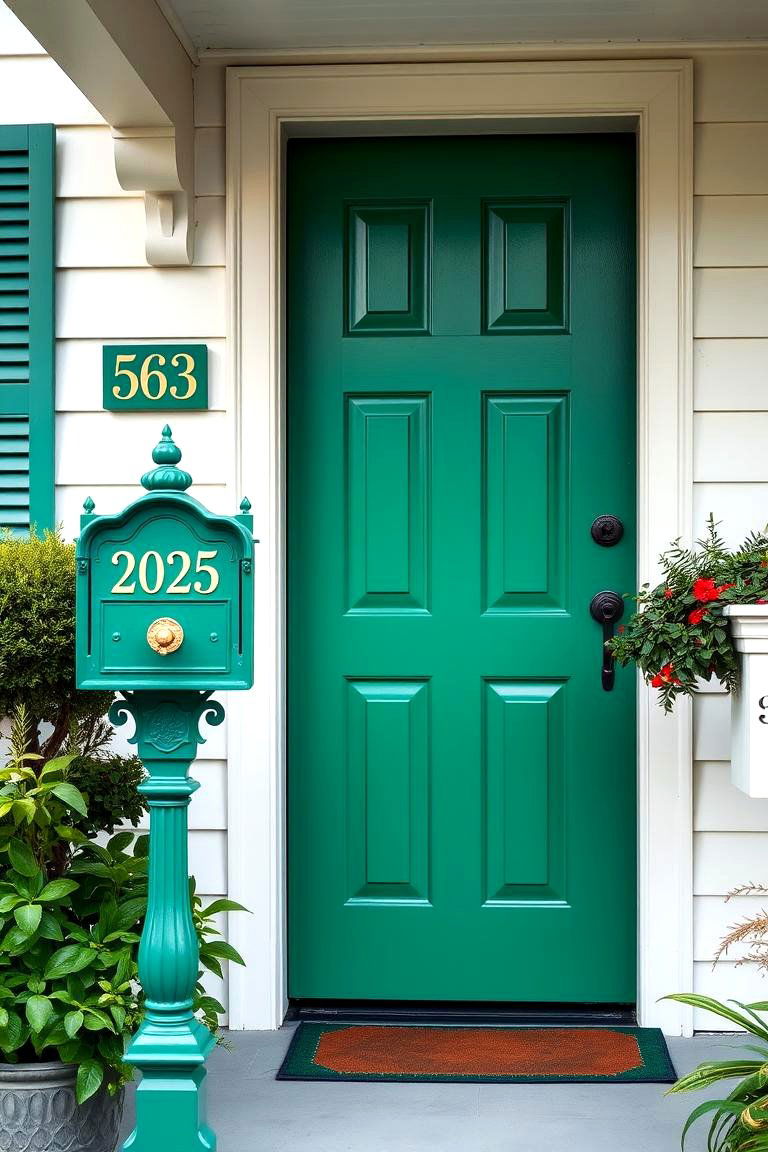Enhance the Entry with a Matching Color Palette - 24 Emerald Green Front Door Ideas