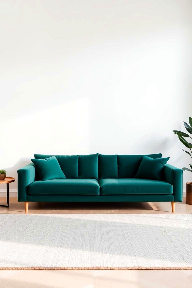 Enhance with Neutral Area Rugs - 24 Emerald Green Sofa Living Room Ideas