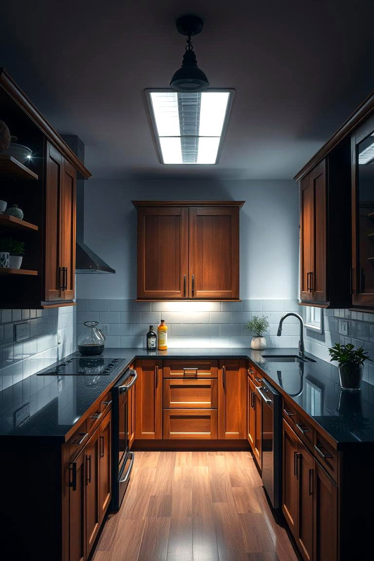 Enhanced Lighting for Dynamic Spaces - 24 Brown Kitchen Cabinets With Black Countertops