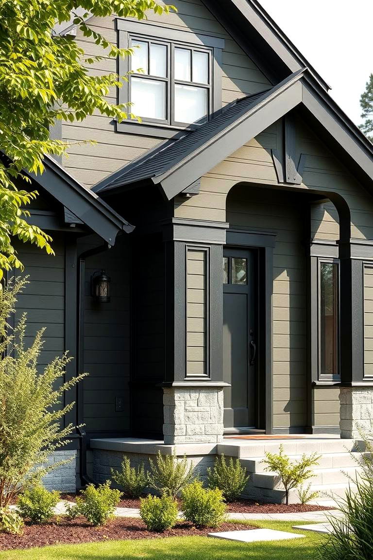 Enhanced Natural Lighting - 24 Dark Olive Green House With Black Trim
