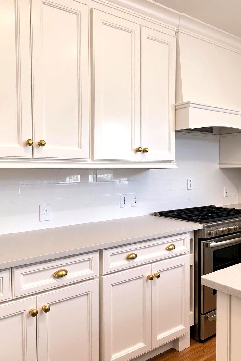Enhancing Backsplash Designs - 24 White Kitchen Cabinets With Gold Hardwar