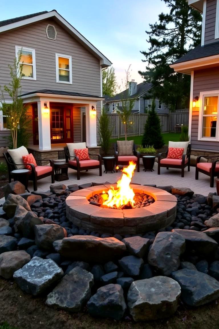 Enhancing Fire Pit Surroundings with Black River Rock - 24 Black River Rock Landscaping Ideas