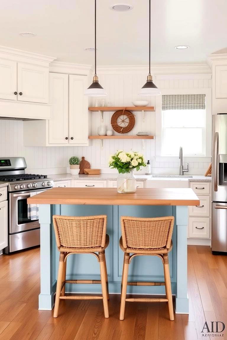 Enhancing Functionality with a Well Designed Island - 24 White Kitchen Cabinets With Blue Island