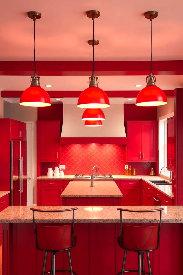 Enhancing the Ambiance with Red Kitchen Lighting - 24 Red Kitchens