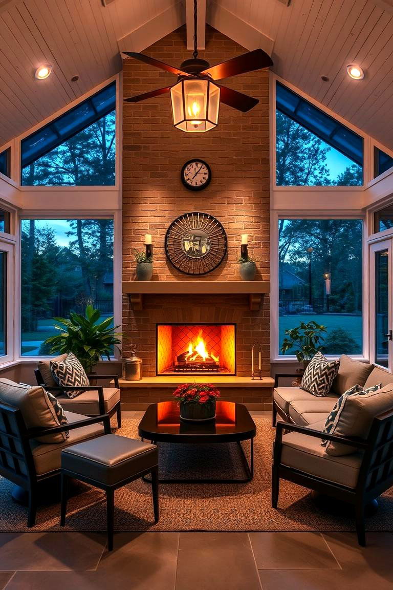 Entertaining Guests in a Warm Ambiance - 24 Sunroom With Fireplace