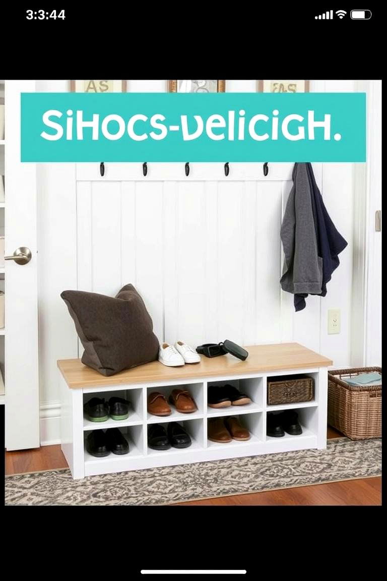 Entryway Shoe Bench with Backrest - 24 Entryway Storage Ideas