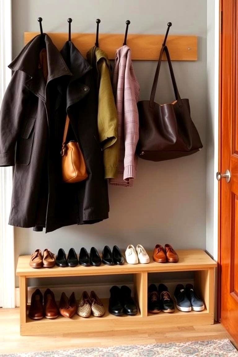 Entryway Shoe Shelf with Hooks - 24 Entryway Shoe Storage Ideas