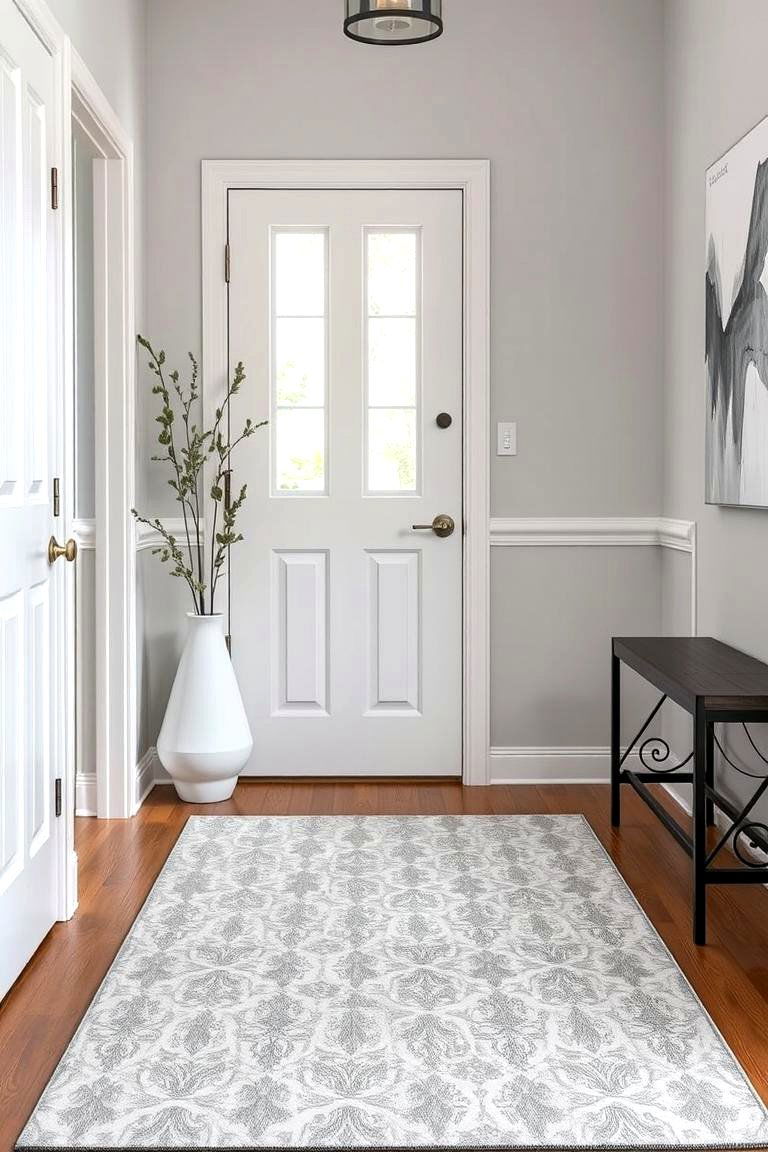 Entryway with Decorative Grey and White Accents - 24 Grey and White House Interior Design Ideas