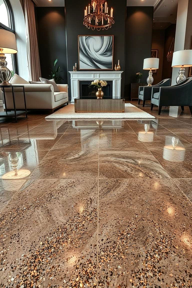 Epoxy Floors with a Metallic Flake Effect - 24 Epoxy Floor Designs