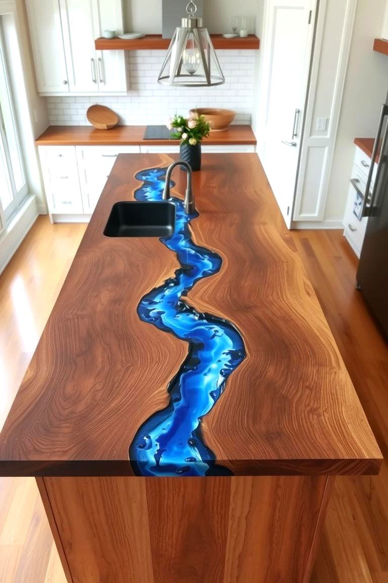 Epoxy Resin River Countertop - 24 Wood Countertop Ideas