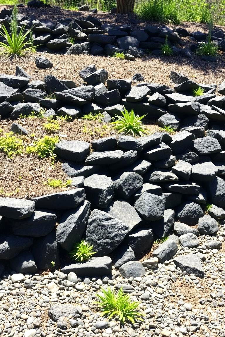 Erosion Control and Stabilization with Black River Rock - 24 Black River Rock Landscaping Ideas