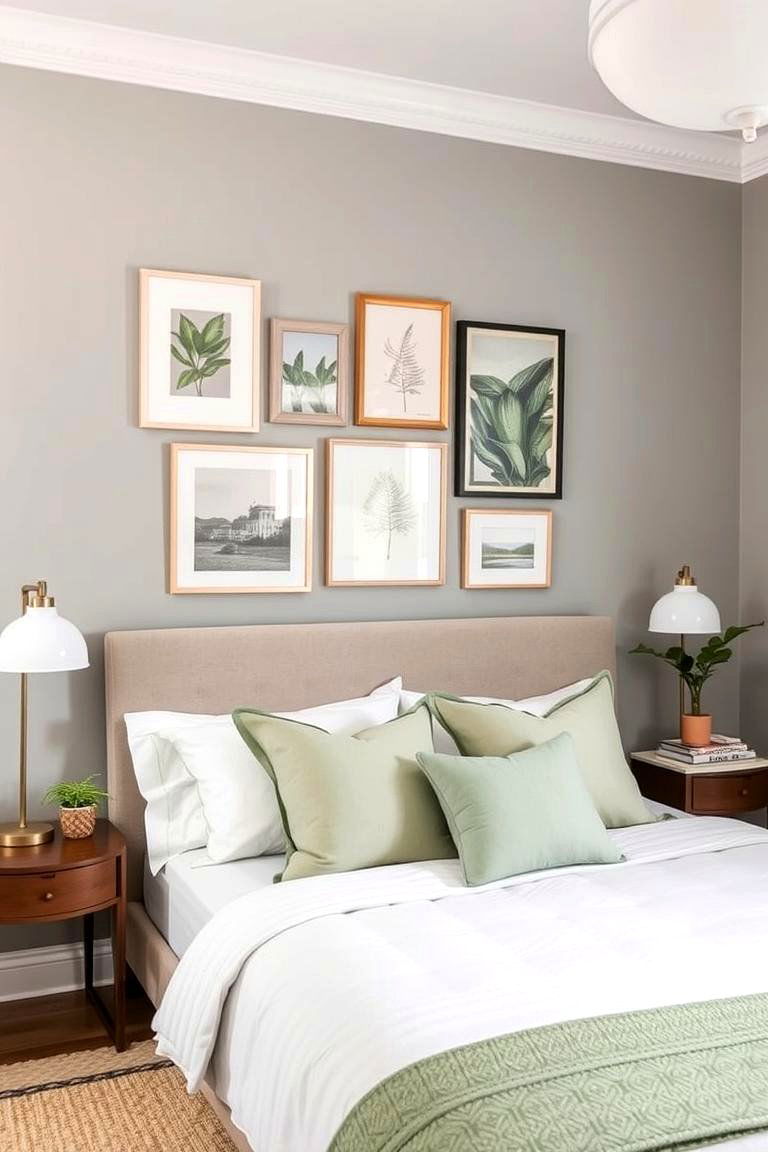 Establish a Wall Art Gallery - 24 Sage Green and Grey Bedroom Ideas
