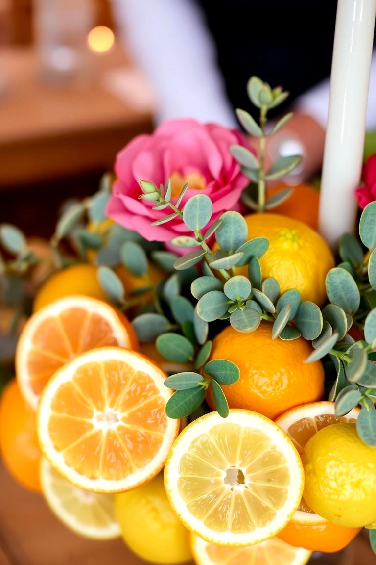 Eucalyptus and Citrus Fruit Accents - 24 Eucalyptus Wedding Centerpieces
