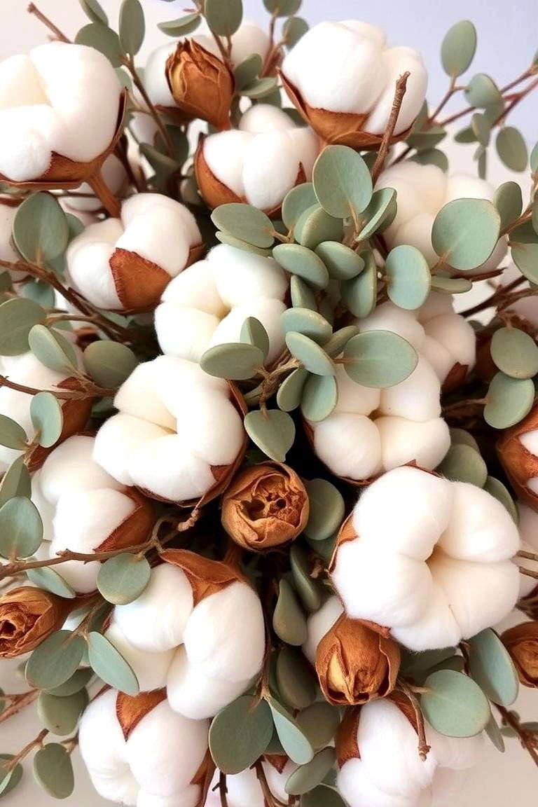 Eucalyptus and Cotton Bolls - 24 Eucalyptus Wedding Centerpieces