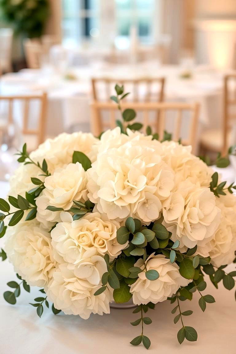 Eucalyptus and Hydrangea Blooms - 24 Eucalyptus Wedding Centerpieces