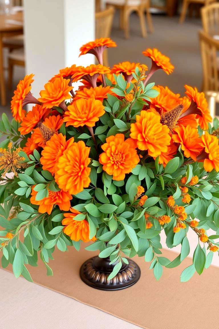 Eucalyptus and Marigold Blooms - 24 Eucalyptus Wedding Centerpieces