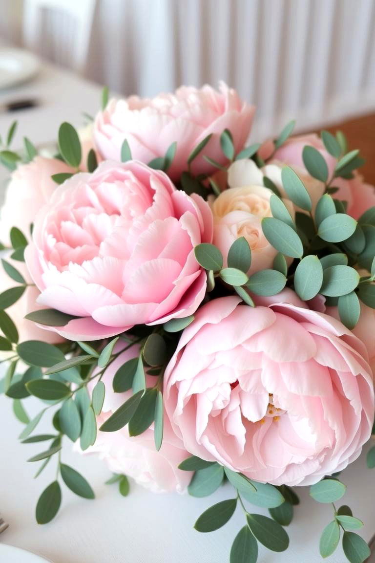 Eucalyptus and Peony Blooms - 24 Eucalyptus Wedding Centerpieces