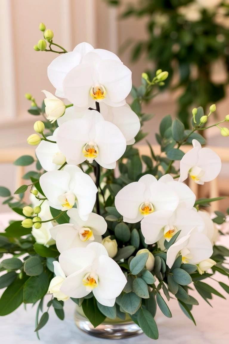 Eucalyptus and White Orchid Centerpieces - 24 Eucalyptus Wedding Centerpieces