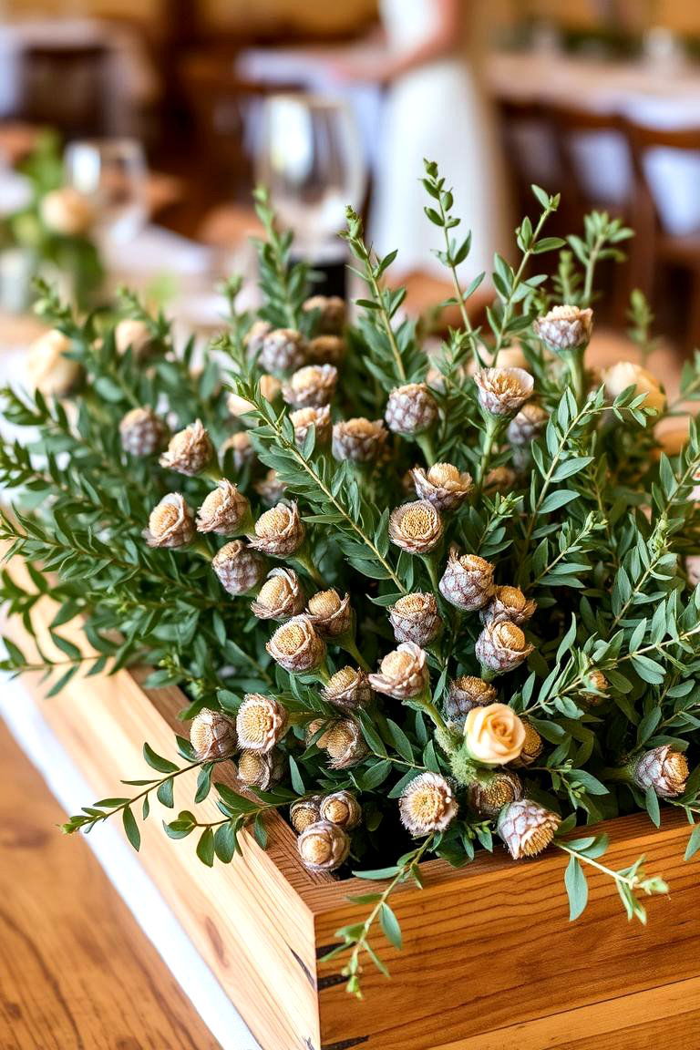 Eucalyptus in Wooden Box Arrangements - 24 Eucalyptus Wedding Centerpieces