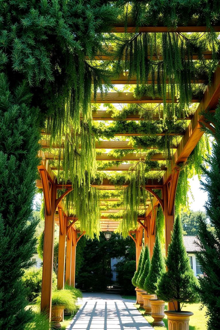 Evergreen Arbors and Pergolas - 24 Front Yard Evergreen Landscaping Ideas