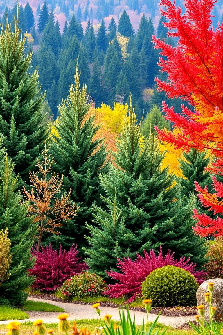 Evergreens and Colorful Accents - 24 Front Yard Evergreen Landscaping Ideas