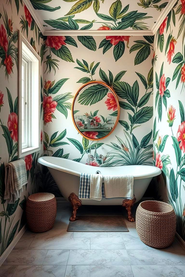 Exotic Floral Motifs - 24 Tropical Bathroom Ideas