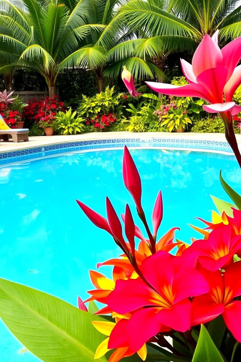 Exotic Flower Borders - 24 Tropical Pool Landscaping Ideas