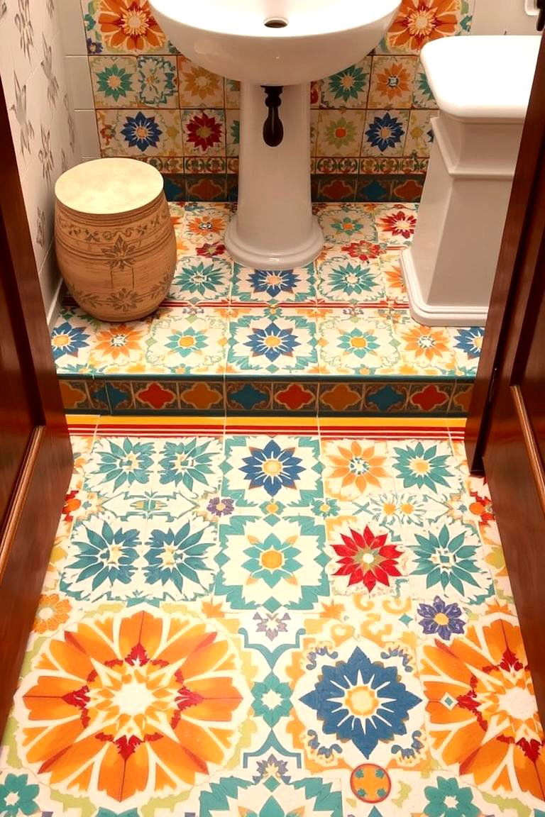 Exotic Moroccan Inspired Tile Charm - 24 Powder Room Floor Tile Ideas