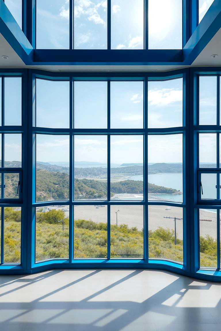 Expansive Blue Windows for Scenic Views - 24 Blue Living Room Ideas