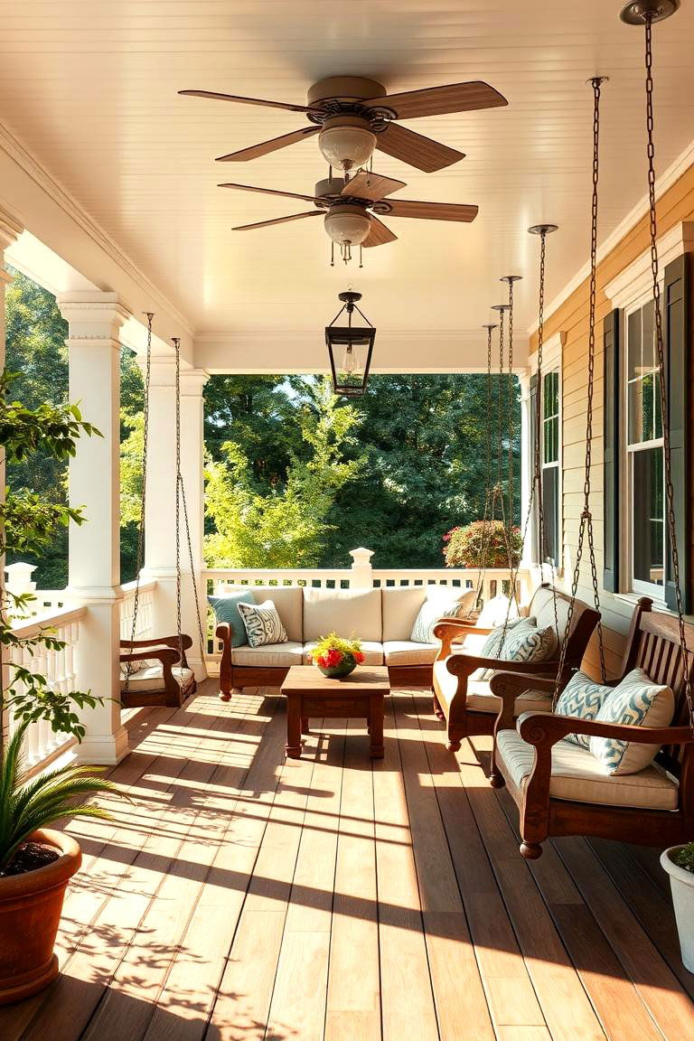 Expansive Swing Seating Area - 24 Large Front Porch Ideas