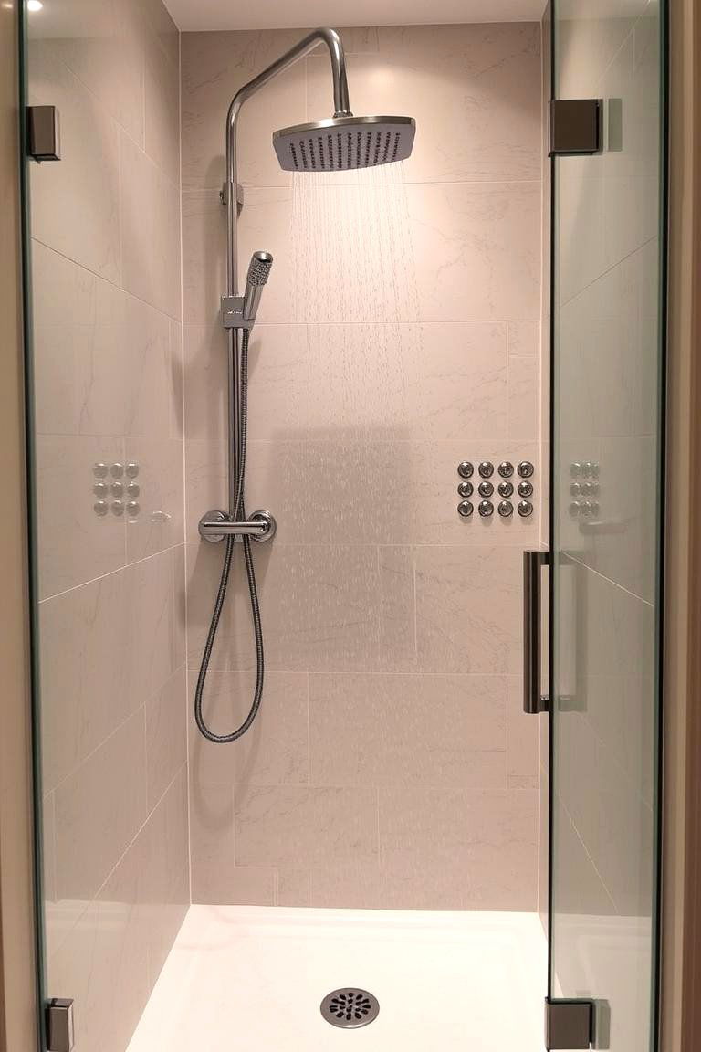 Experience Luxury with a Shower Panel with Multiple Jets - 24 Small Bathroom Walk-in Shower Ideas