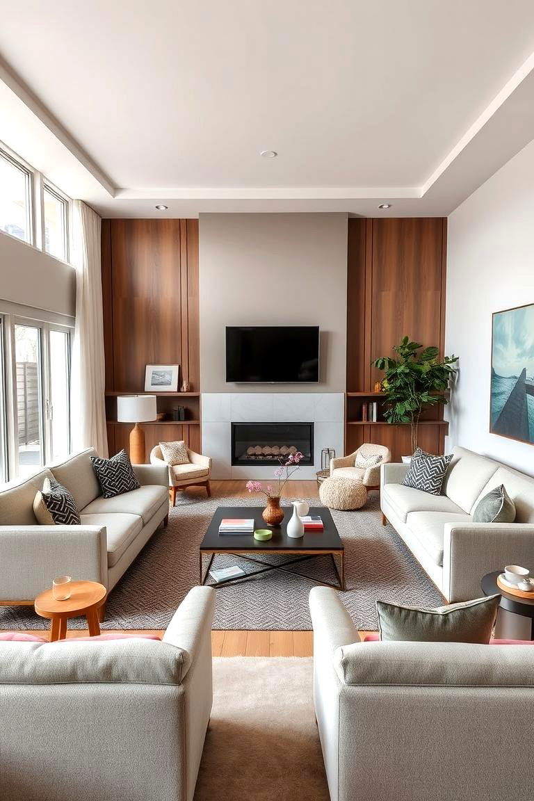 Experiment with Asymmetrical Arrangements - 24 Awkward Living Room Layout Ideas