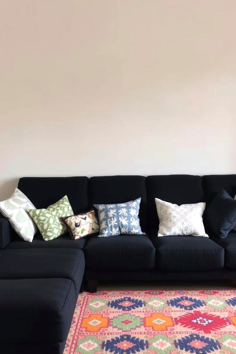 Experiment with Patterns - 24 Living Room Ideas With Black Couches