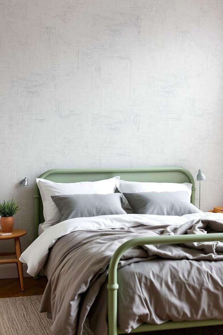 Experiment with Textured Wallpaper - 24 Sage Green and Grey Bedroom Ideas