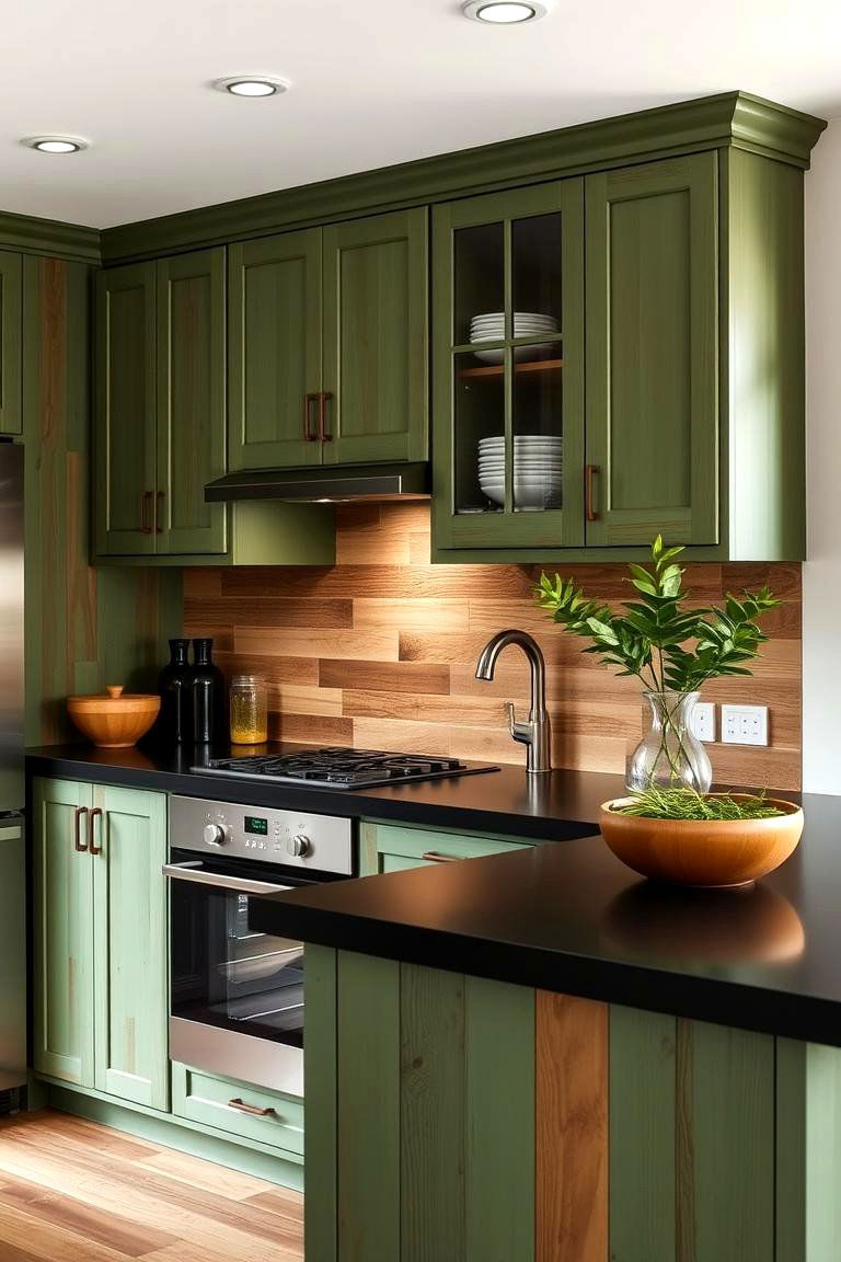 Exploring Sustainable Material Options - 24 Green Kitchen Cabinets With Black Countertops