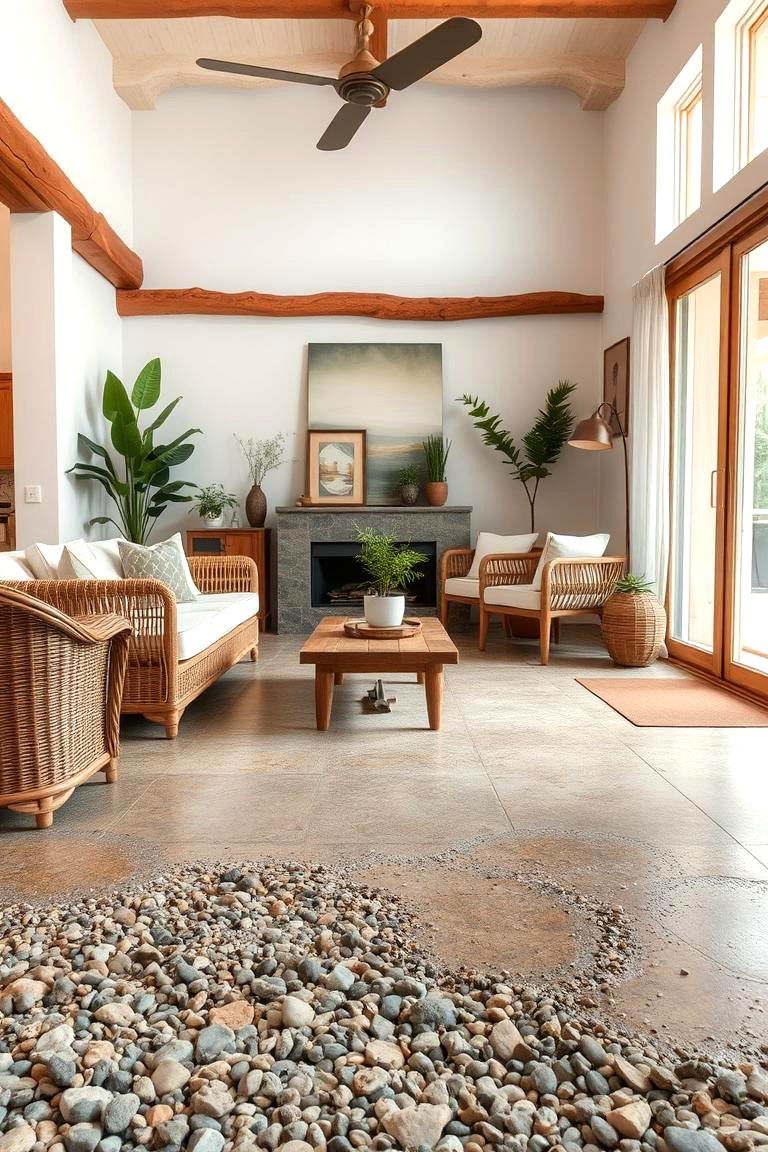 Exposed Aggregate Texture - 24 Rustic Concrete Floor Living Room Ideas