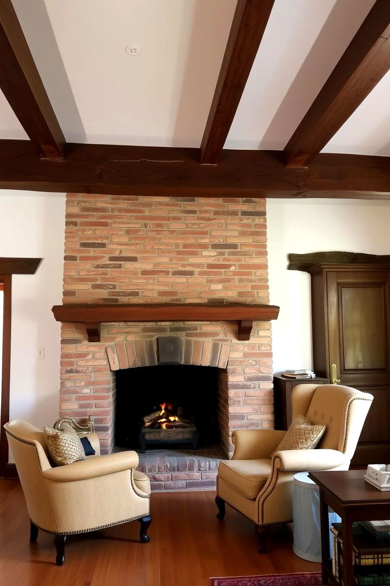Exposed Beam Ceiling with Fireplace - 24 French Country Fireplace Ideas