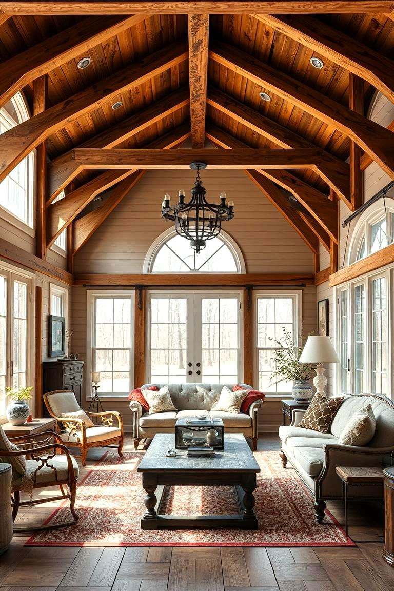 Exposed Beams and Rustic Touches - 24 Farmhouse Sunroom Ideas